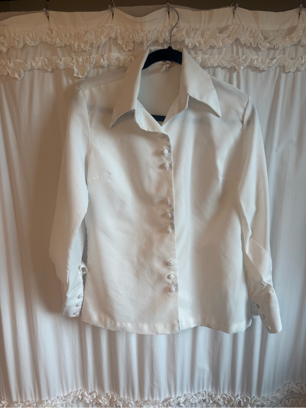 Classic White polyester Button-Down Shirt with Covered Buttons